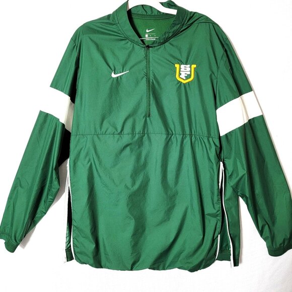 NIKE Mens Pull Over Windbreaker Sz L Vented Long Sleeves SF Logo 1/4 Zip Green - Picture 1 of 12